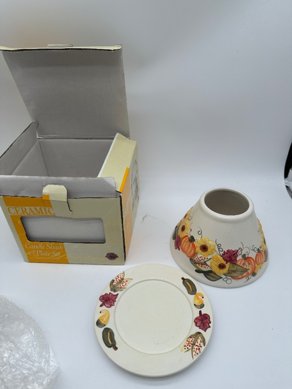 Fall Pumpkins & Sunflowers Ceramic Large Jar Candle Shade & Plate Set